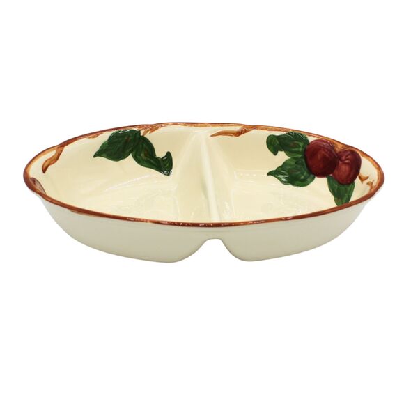 Vintage Franciscan Apple Divided Oval Serving Dish 10” Hand Painted Stoneware - Picture 4 of 7